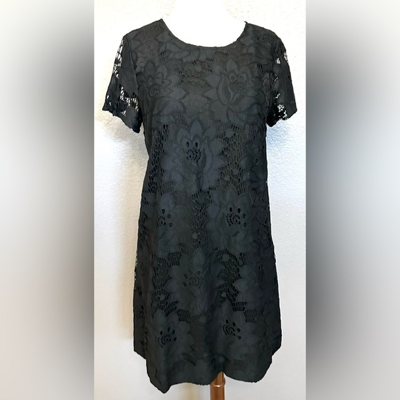 CeCe Women's Black Lace Dress Size 10” Fully Lined Short Sleeve - Picture 2 of 10